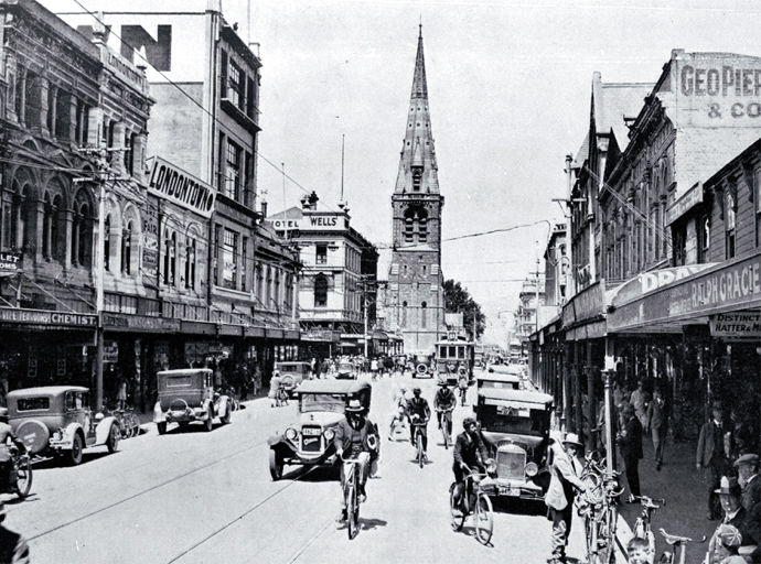 Colombo Street, Christchurch, looking south towards the Cathedral Colombo Street, Christchurch, looking south towards the Cathedral