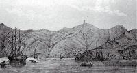 Port Lyttelton, showing Cressy just arriving, 27 December 1850