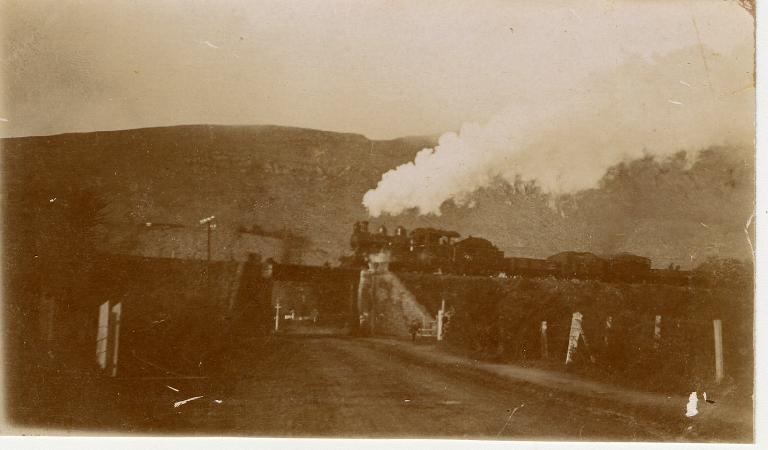 Steam train passing over viaduct, Martindale Road, Heathcote Steam train passing over viaduct, Martindale Road, Heathcote