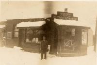 Photograph of the Big Snow, 1945 - Mr Bettle outside his shop in Heathcote Valley