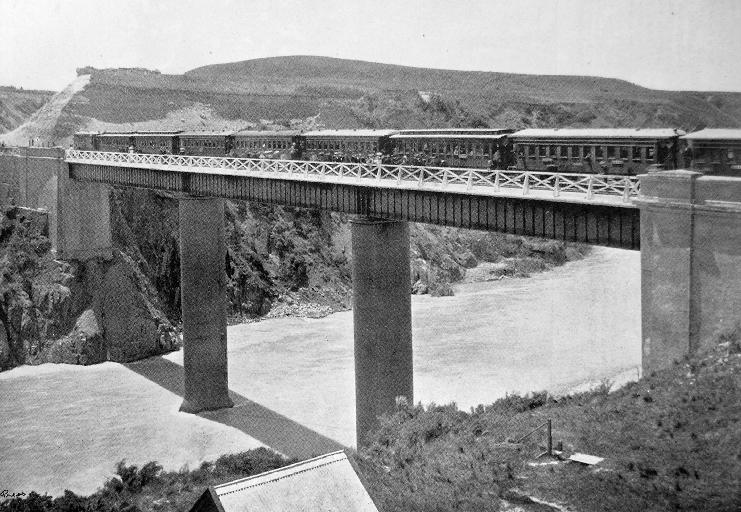 The picnic party on the Waimakariri Gorge bridge. The picnic party on the Waimakariri Gorge bridge.
