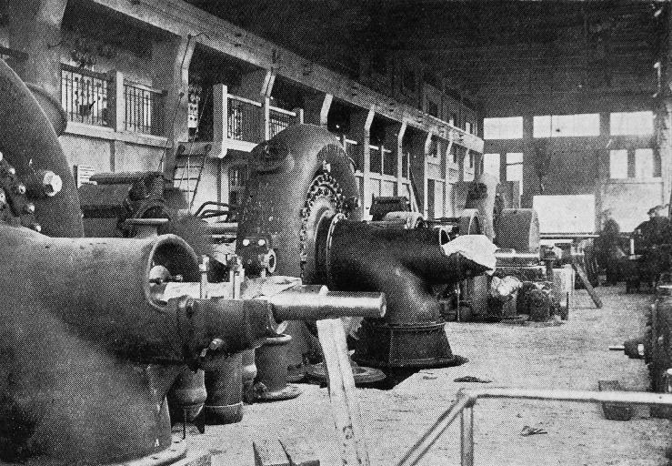 Interior of power-house, near bed of Rakaia river, half a mile from surge chamber. Interior of power-house, near bed of Rakaia river, half a mile from surge chamber.