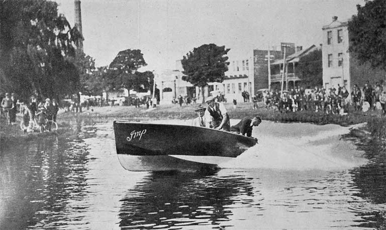 Richard Bedward Owen in W.H. Downer's motorboat Imp Richard Bedward Owen in W.H. Downer's motorboat Imp