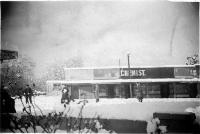 The shops on Normans Road, Bryndwr, shown after a heavy snowfall