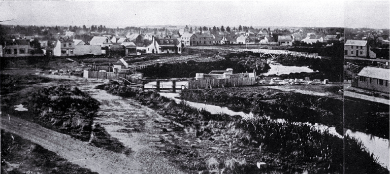 Market Place (later Victoria Square), Christchurch, 1862 : a panorama looking towards the north-east. Market Place (later Victoria Square), Christchurch, 1862 : a panorama looking towards the north-east.