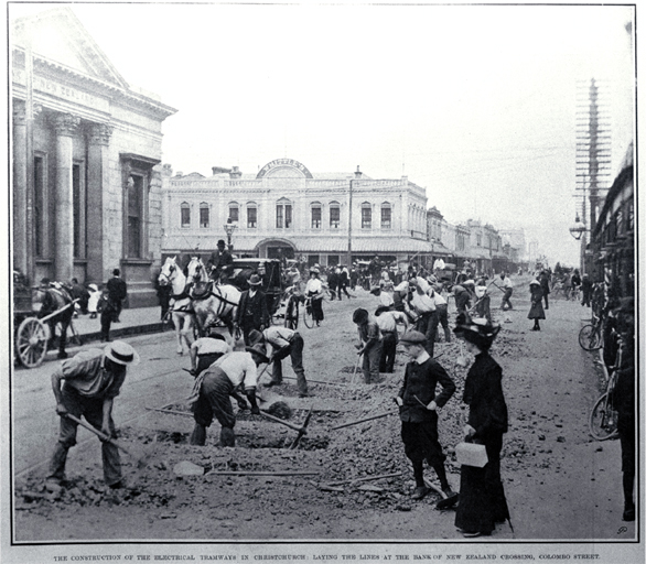 The construction of the electrical tramway in Christchurch The construction of the electrical tramway in Christchurch