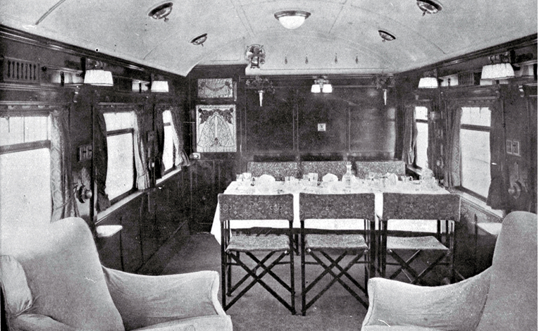 Interior of a dining saloon of a Railways cruiser car Interior of a dining saloon of a Railways cruiser car
