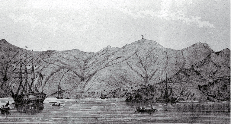 Port Lyttelton, showing Cressy just arriving, 27 December 1850 Port Lyttelton, showing Cressy just arriving, 27 December 1850