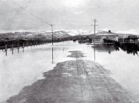 Extensive flooding on 17 April 1925 in Barrington Street, looking south from Howard Street, Christchurch 