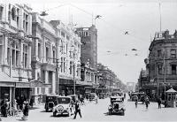 Cashel Street Christchurch, looking west toward the Bridge of Remembrance
