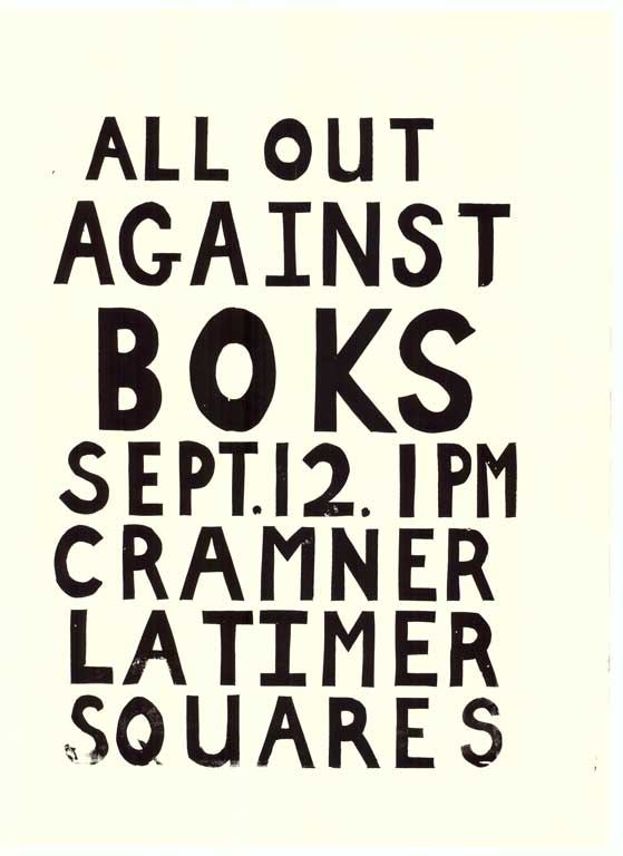 All out against boks. Sept 12. All out against boks. Sept 12.