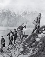 Mountaineering in the Mount Cook region : a rock climb on Mount Sebastopol.