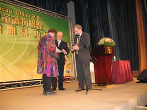 Receiving the medal