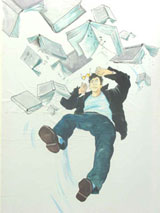 Above her the books flapped and Mr Mephistiana flopped and faded. White pages beat him to nothing. 