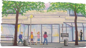 They arrived at the library and went in through the glass doors marked ENTER.