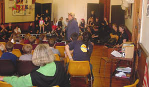 Margaret Mahy talks to the actors and the audience at the Bookgig at the Christchurch Drama Centre.