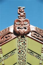 Te Aritaua Pitama, carving detail: Tekoteko is the ancestor Ngahue.