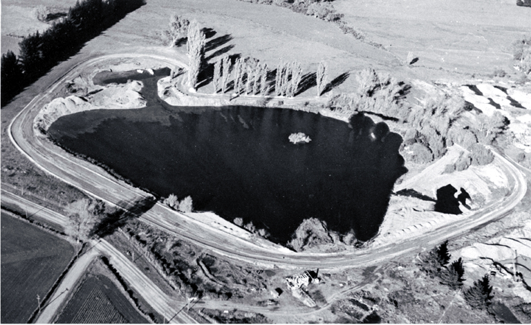 Lake Bryndwr, near the corner of Wairakei and Breens Roads : a speedway track can be seen surrounding this former quarry. Lake Bryndwr, near the corner of Wairakei and Breens Roads : a speedway track can be seen surrounding this former quarry.