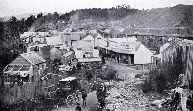 Dillmanstown and gold diggings at the height of prosperity, West Coast Dillmanstown and gold diggings at the height of prosperity, West Coast