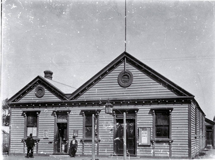 Policeman outside the Literary Institute, Library & Reading Room, Rangiora, North Canterbury Policeman outside the Literary Institute, Library & Reading Room, Rangiora, North Canterbury