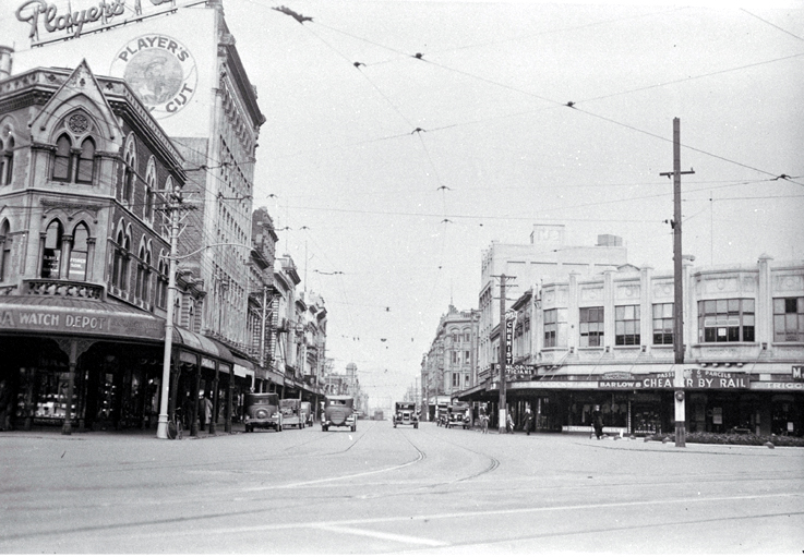 The intersection of Hereford and High Streets, looking down High Street towards Madras Street The intersection of Hereford and High Streets, looking down High Street towards Madras Street