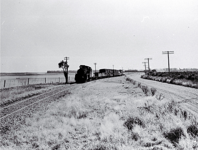 An Ab class Pacific locomotive on the Rakaia-Methven branch line arriving at Rakaia, Mid Canterbury An Ab class Pacific locomotive on the Rakaia-Methven branch line arriving at Rakaia, Mid Canterbury