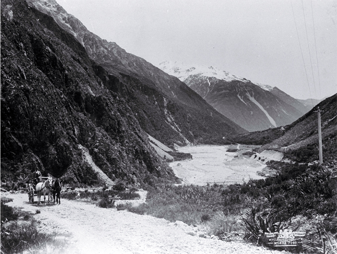 A horse and buggy in the Otira Gorge A horse and buggy in the Otira Gorge