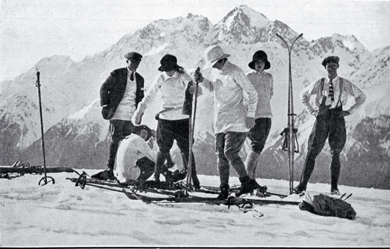 A ski party on Mt Sepastopol near the Hermitage, Mount Cook National Park A ski party on Mt Sepastopol near the Hermitage, Mount Cook National Park