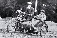 H S Jones and companion on his " King Dick", winner of the severe reliability and petrol consumption test