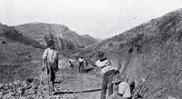 Roadmen building the Summit Road : the view looking towards Kennedy Bush.