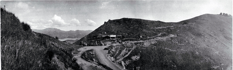 The Sign of the Kiwi with Lyttelton Harbour in the background : Marleys Hill is to the right. The Sign of the Kiwi with Lyttelton Harbour in the background : Marleys Hill is to the right.
