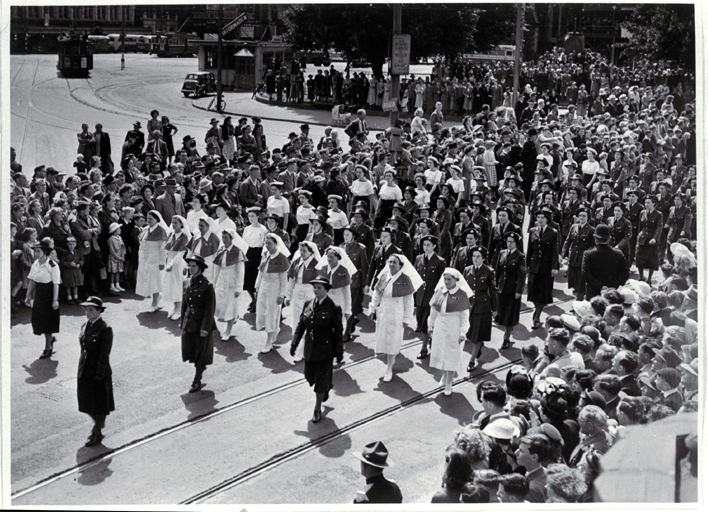 Representatives of the women's services march in the One Hundred Years of Progress parade Representatives of the women's services march in the One Hundred Years of Progress parade
