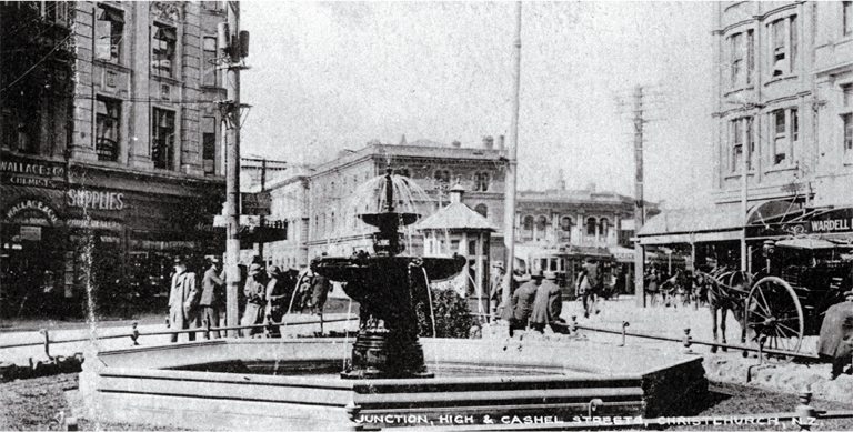 The junction of High and Cashel Streets, Christchurch. The junction of High and Cashel Streets, Christchurch.