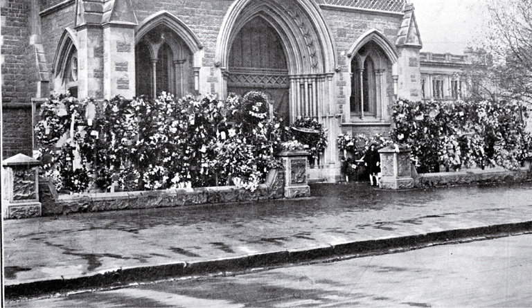 About 200 wreaths lay outside the front porch of the Christchurch Cathedral About 200 wreaths lay outside the front porch of the Christchurch Cathedral