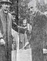 Robert Ewing McDougall (1860-1942) laying the foundation stone of the art gallery bearing his name, Botanic Gardens, Christchurch