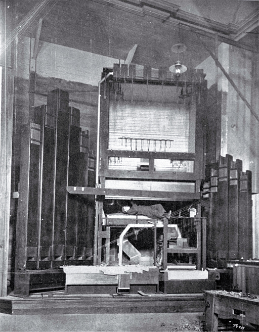 Erecting the electro-pneumatic organ in the Concert Hall for the New Zealand International Exhibition in Hagley Park, Christchurch Erecting the electro-pneumatic organ in the Concert Hall for the New Zealand International Exhibition in Hagley Park, Christchurch