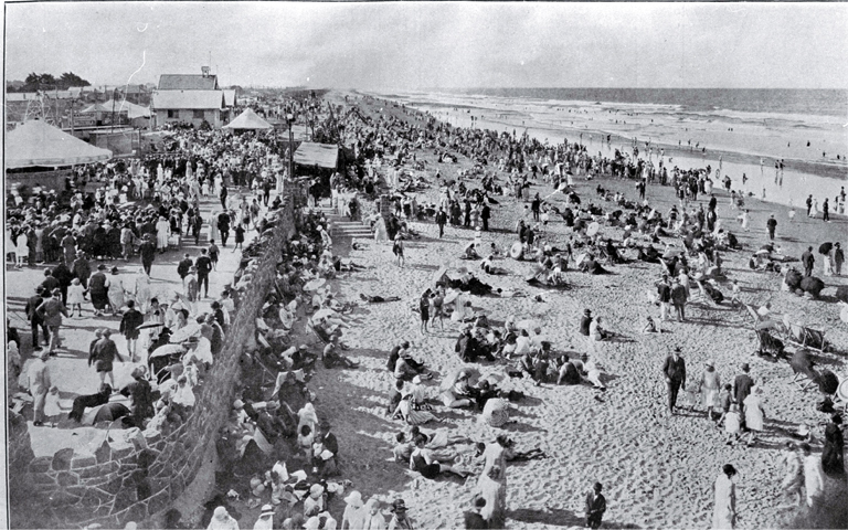 A crowded New Brighton beach, New Zealand, on gala day A crowded New Brighton beach, New Zealand, on gala day